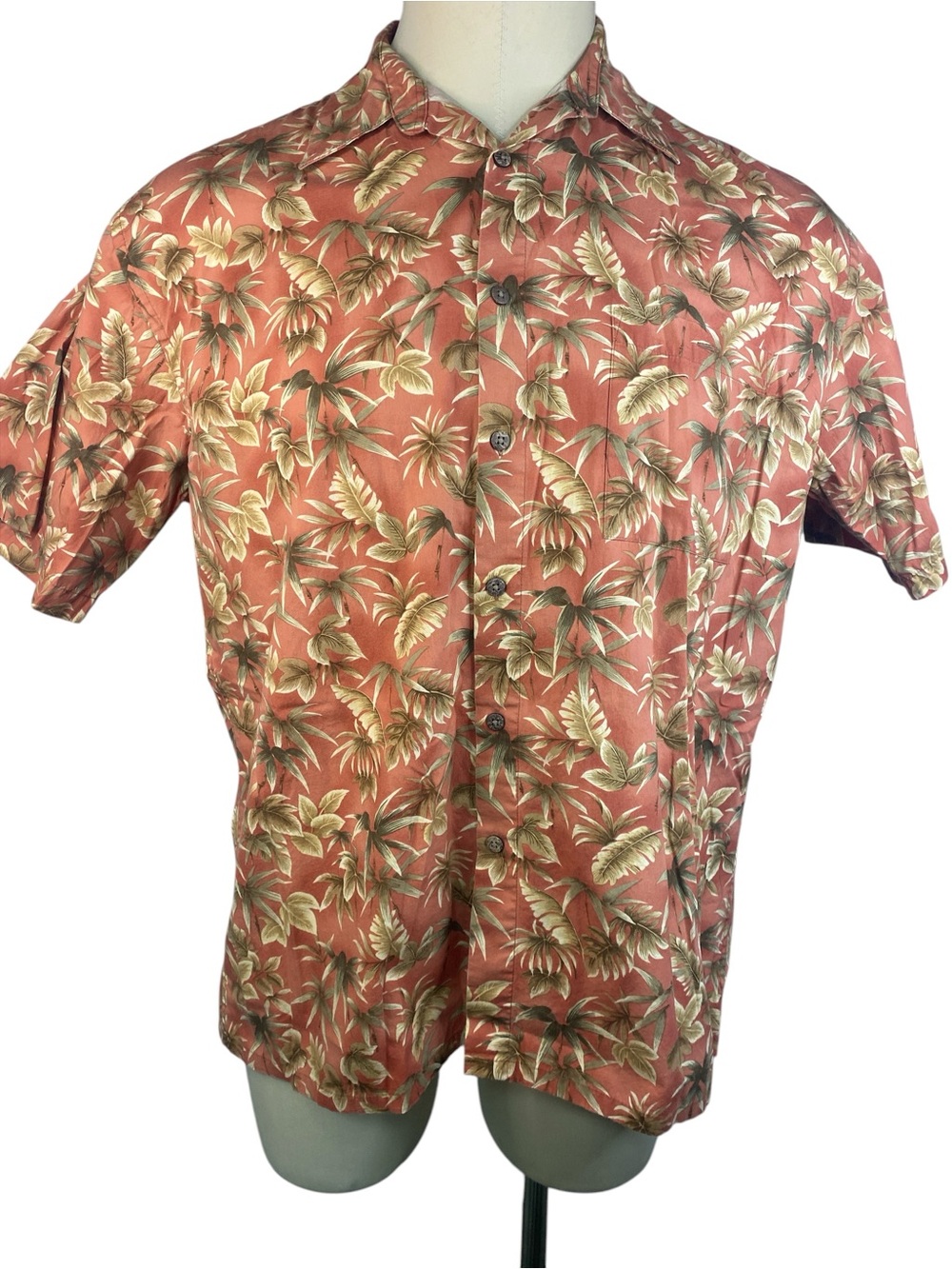 Pierre Cardin Short-Sleeve Tropical Print Shirt - Coral Men’s Large